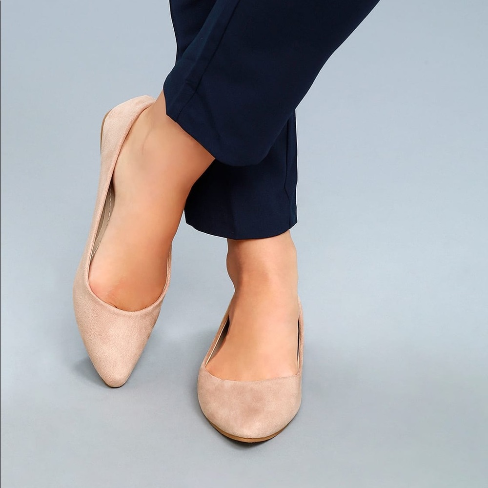 Nude Suede Pointed Flats